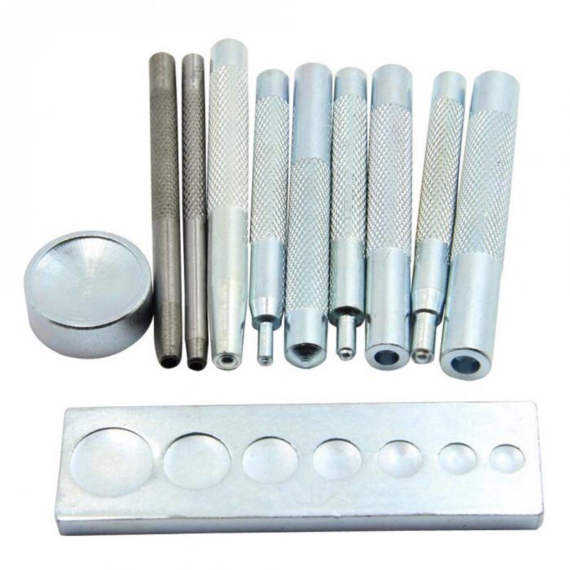 Set Of 12 Craft Tool Die Punch Snap Rivet Setter Base Kit For Diy Leather Craft With Hammer