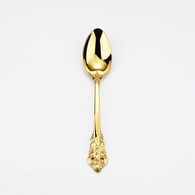 Juego de cubiertos dorados, cuchillo, tenedor, cuchara de acero inoxidable 18/10, tenedores, cuchillos, cucharas, juego de vajilla de cocina: gold dinner spoon