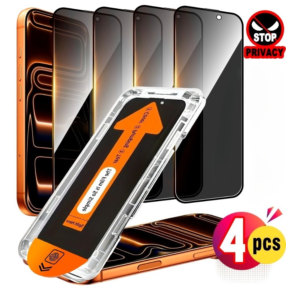 4Pcs Full Cover Privacy Tempered Glass for iPhone 17 16 15 14 Pro Max Air 15 14 Plus 13 12 11 Pro XR XS Easy Installation Glass