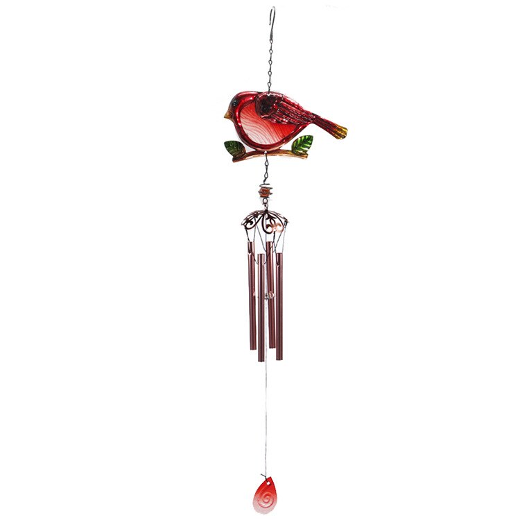 1PC Small Bird Garden Wind Chimes Portable Metal Glass Blue Red Pendants Suitable For Home Balcony Decorations: ZY000017-redtube