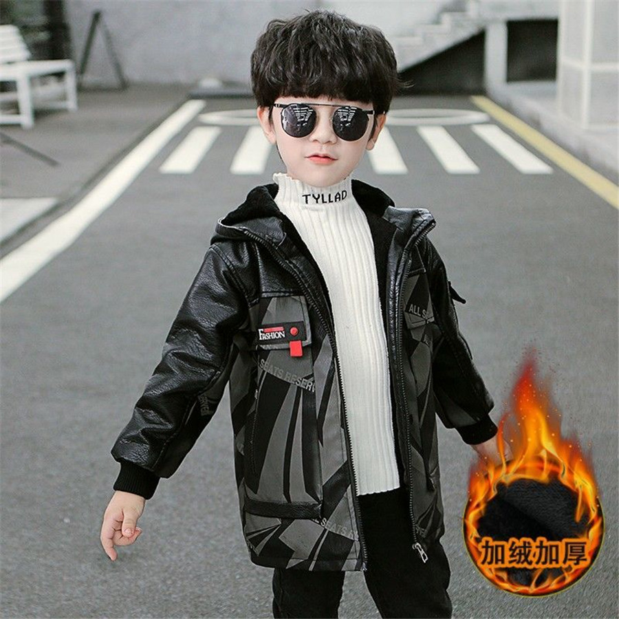 Jongens Jas Pu Leer Herfst Winter Bontjas Jas Kinderen Casual Warme Bovenkleding Voor 3-14 Jaar