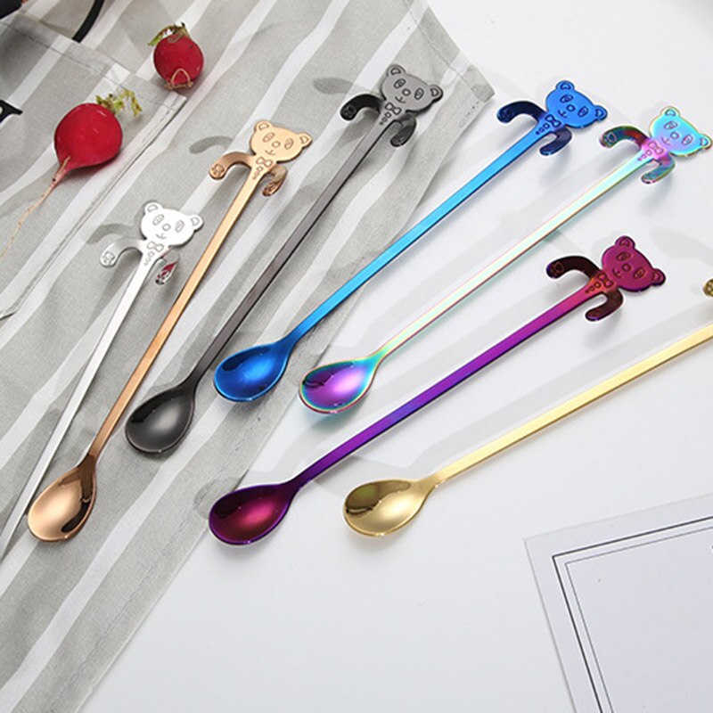 20 cm Panda lindo cuchara de café de acero inoxidable cuchara con forma de Panda cucharadita de postre de cuchara helado Mini vajilla de cucharas