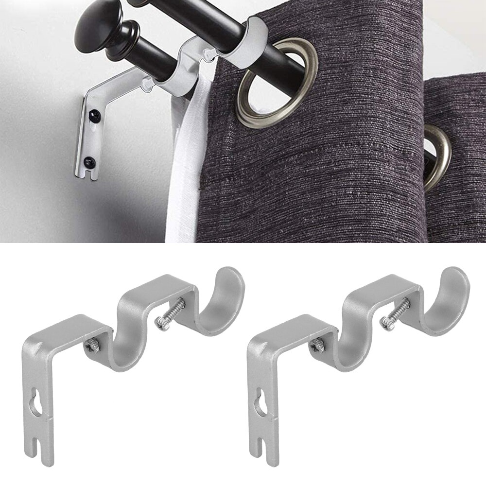 3Pcs Curtain Rod Brackets Heavy Duty Double Rod Holders Durable Metal Curtain Rod Wall Brackets with Screw Curtain Accessories