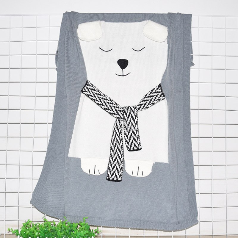 Manta de oso blanco para niños, manta tejida para las orejas, esterilla de playa, manta para bebé,: gray
