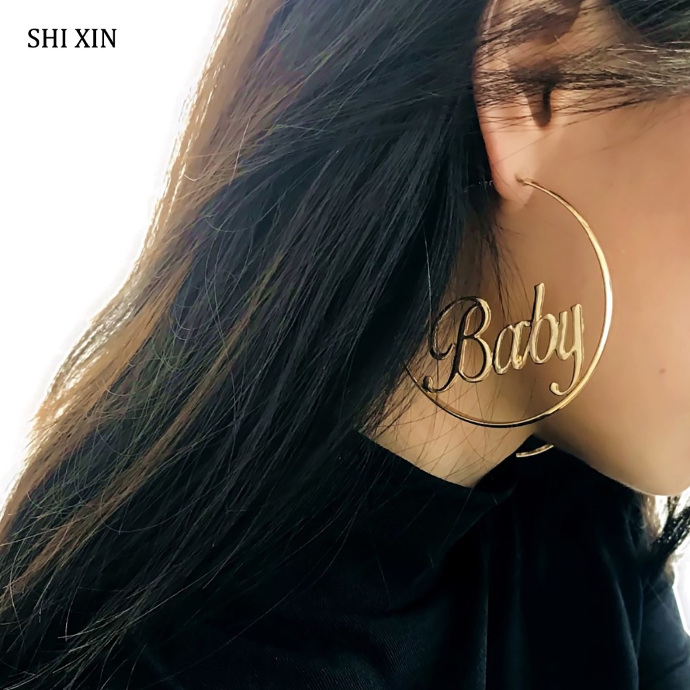 Shixin Overdreven Grote Hoepel Oorbellen Vrouwen Mode-sieraden Baby Femme Brief Cirkel Ronde Oorbellen Brincos Vrouwelijke Brincos