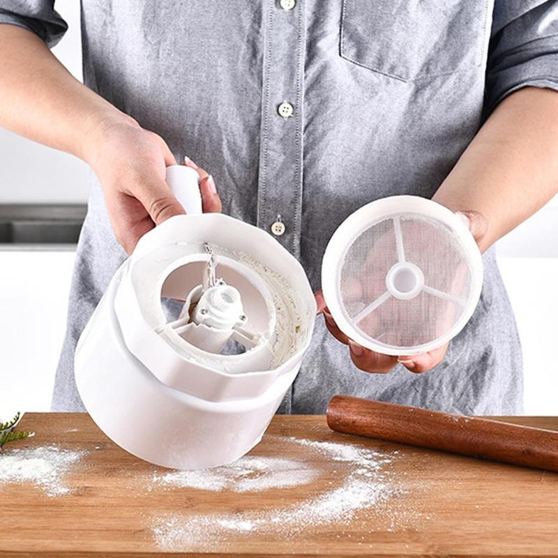 Electric Flour Sieve Plastic Cup Shape Mechanical Hand-Held Sifter Shaker Cakes Sugar Mesh Sieve Baking Tools Kitchen Gadgets