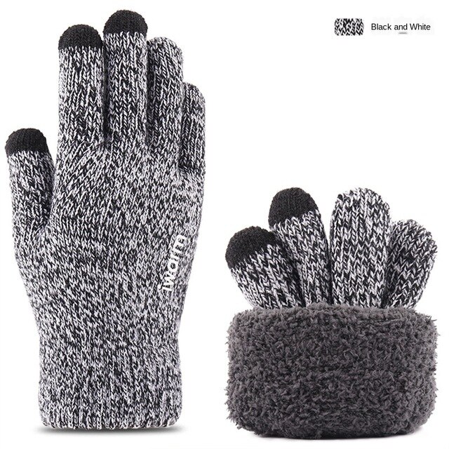 Touch Screen Gloves Men's Jacquard Plus Velvet Winter Thick Knitted Warm Woolen Gloves: A331B-6
