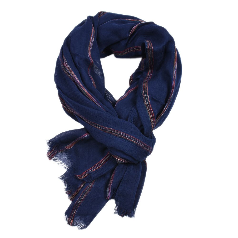 Red Cotton Linen Men Scarf Spring Autumn Striped Tassel Scarf Men Ethnic Style Male Accessories: navy