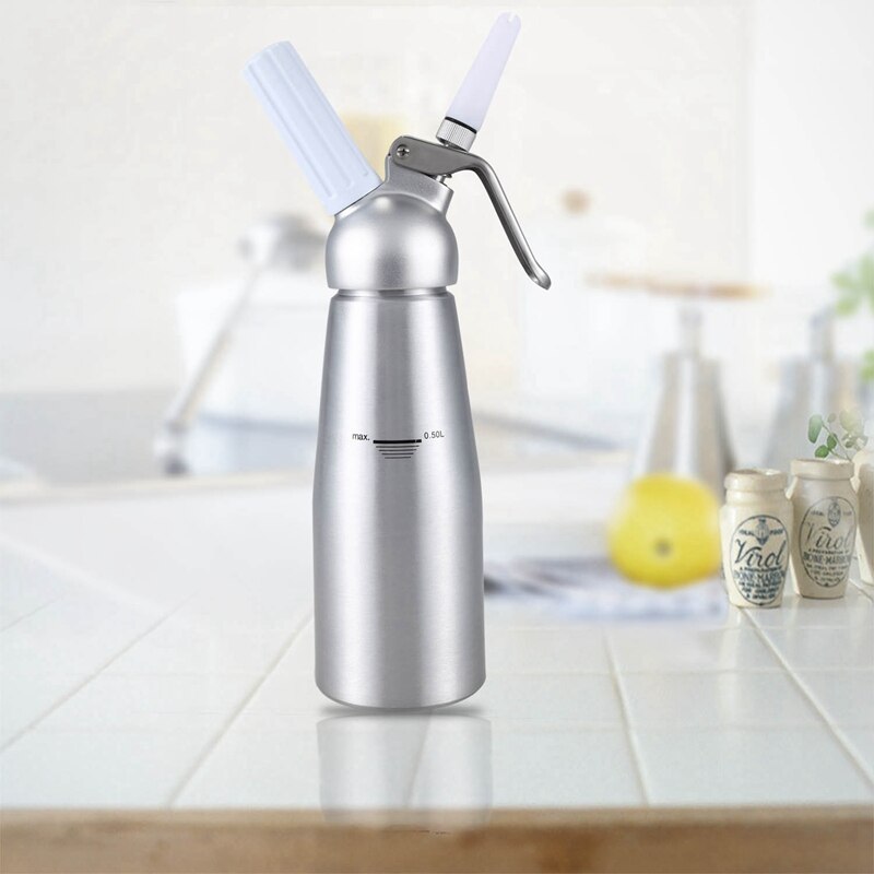 500 ml kremdispensere i aluminium, gourmetblender, dekorativt munnstykke og konditorrør