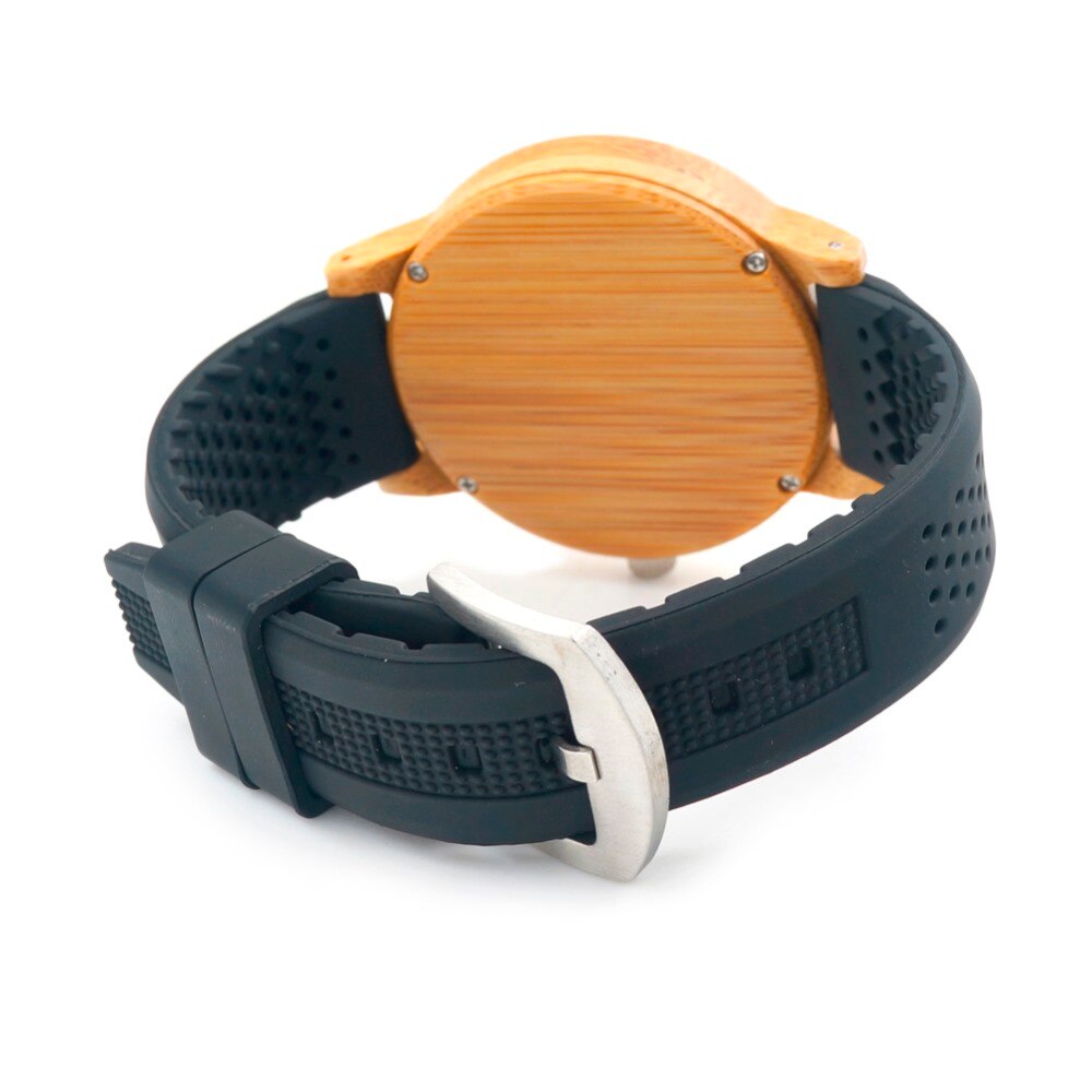 BOBO BIRD Men Watches Simple Style Bamboo Wooden Wristwatches Soft Silicone Strap Extra Band as