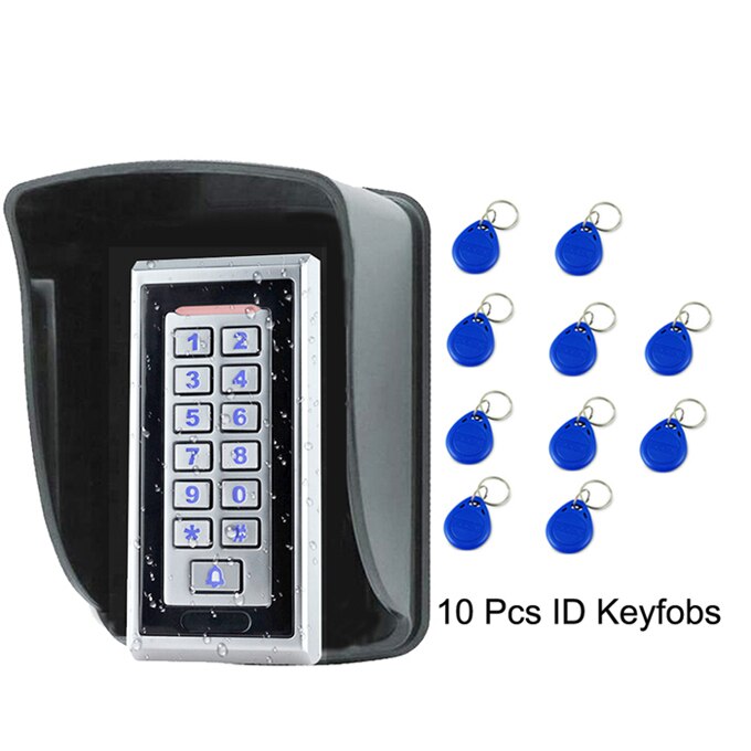 Metal 125KHz Rfid Access Control Keypad W/ 2000 Users 125KHz Card Reader Keypad Key Fobs Door Access Control System: AC and Cover 10keys