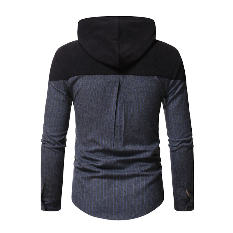 Riinr höst herr casual huvsömmar herr grå och blå randig skjorta knapp dekoration snygg skjorta topp m -3xl