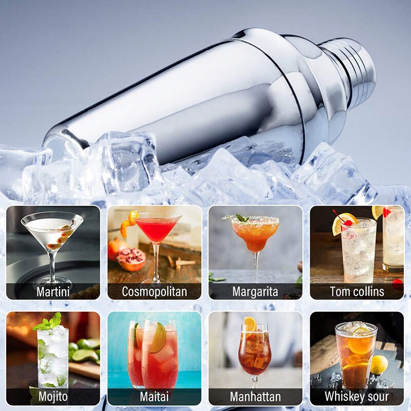 Kit de bartender coquetel e coqueteleira, 18 peças, ferramentas com suporte, martini, boston, para beber, festa em casa, bar, acessórios de vinho