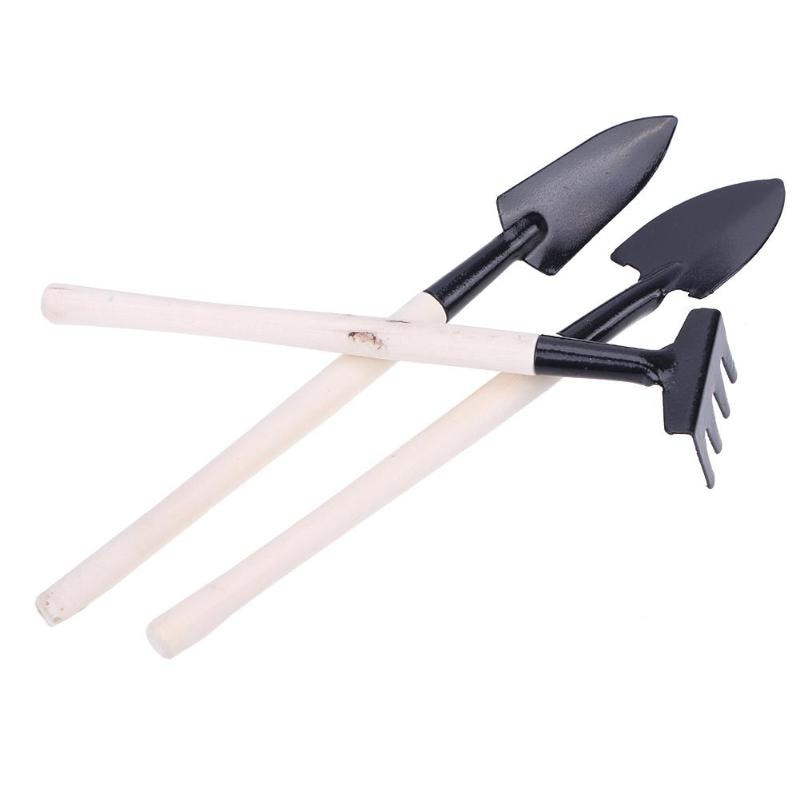Conjunto de Mini pala, rastrillo, pala, jardinería, plantas en maceta, juego de herramientas para suelo, mango de madera, cabezal de Metal, herramienta de jardinería