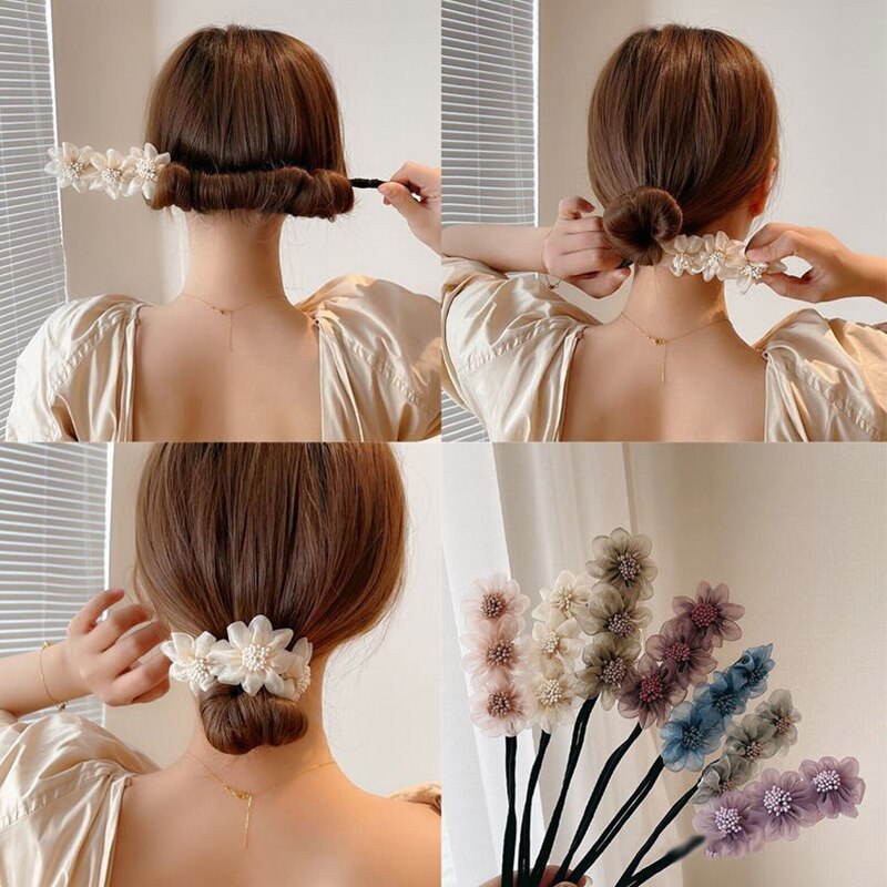 Osłona w stylu Vintage perła szpilka kok fryzura włosy kij kobiety elegancka ozdoba do włosów Scrunchies kwiatowa do włosów ekspres narzędzia akcesoria do włosów