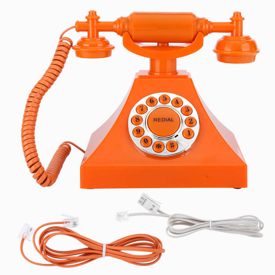 Vintage fasttelefon orange high definition opkald stor klar knap us / uk lednings telefon