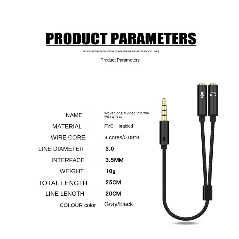 3.5Mm Headset Adapter Hoofdtelefoon Mic Y Splitter Kabel 3.5Mm Aux Stereo Audio Male Naar 2 Vrouwelijke Aparte Audio microfoon Stekkers