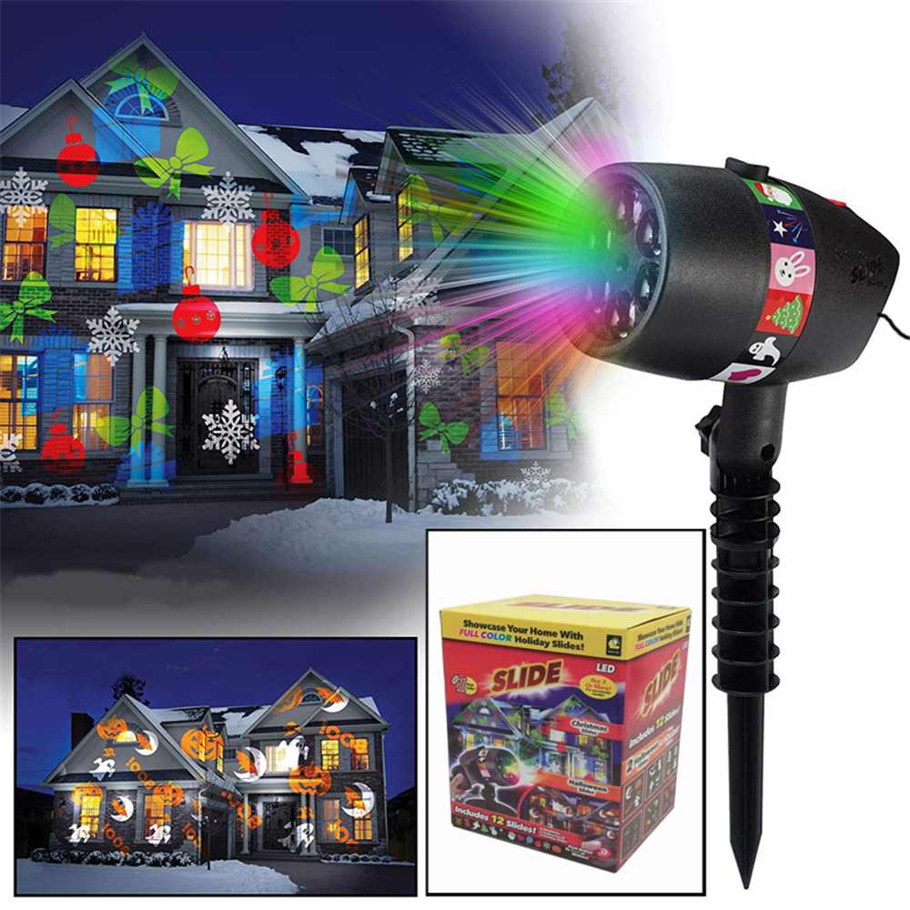 Led 12 kaarten licht kerst halloween projector lamp usb buiten sneeuwvlok diavoorstelling projectielicht voor thuisdecoratie feest