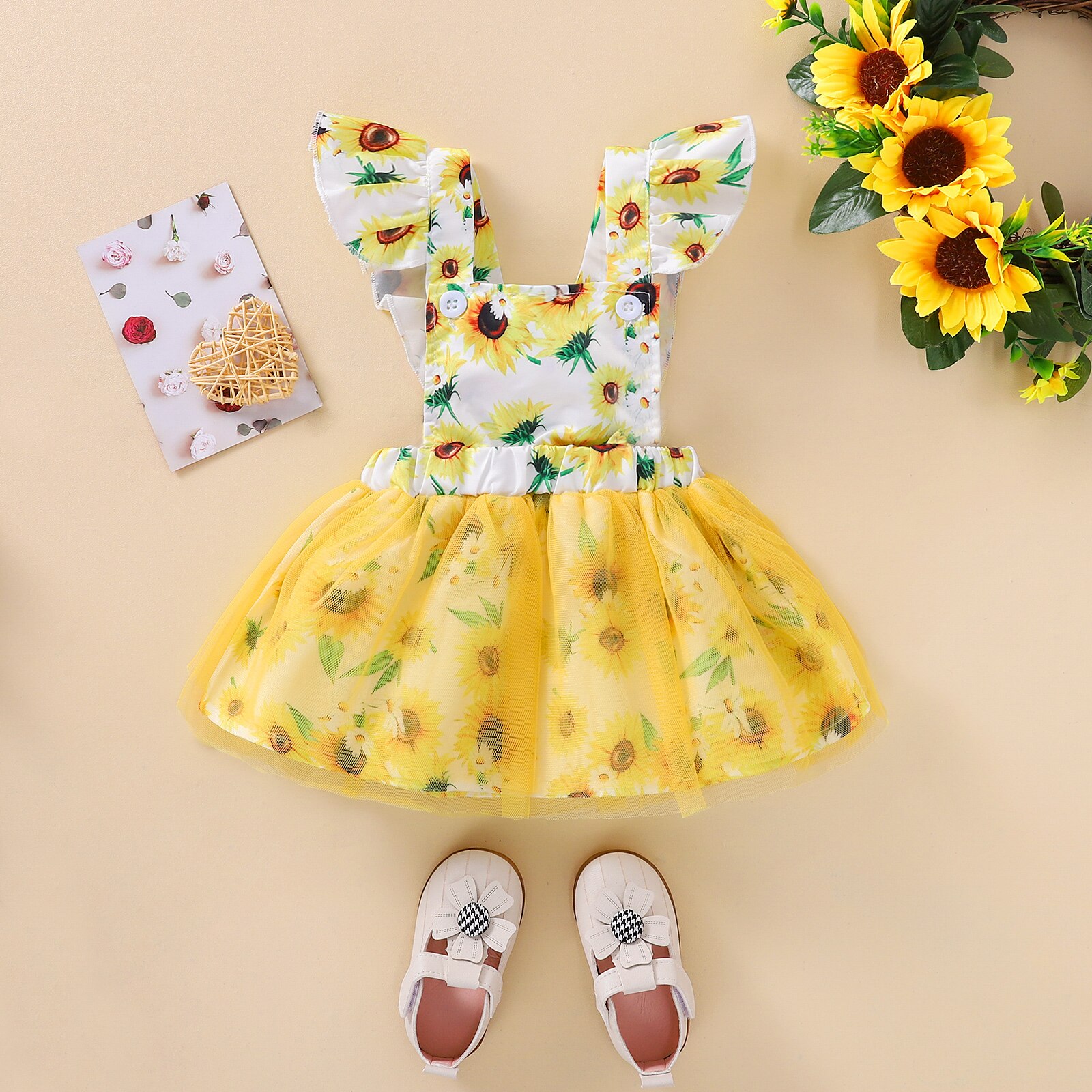 Vestito da stile dolce per bambina 2022 abbigliamento estivo per bambini vestito da Tutu in maglia a maniche lunghe con stampa girasole abiti da festa per principessa infantile
