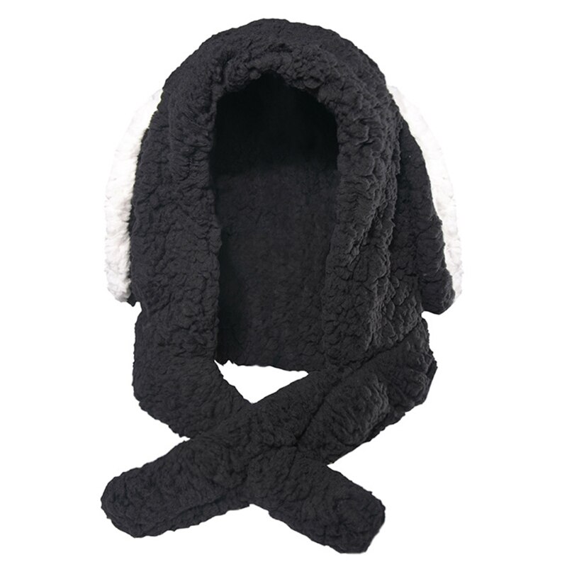Winter warme capuchon lange sjaal muts puppy hondenoren pluizige pluche oorkleppen muts sjaal: Roze