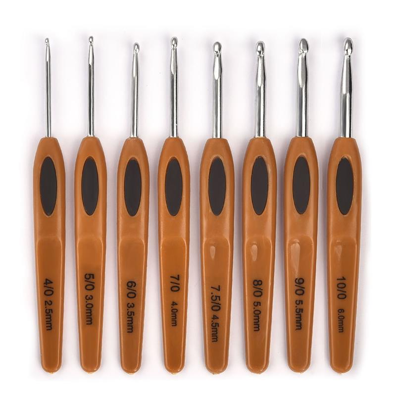 8 Uds. Tamaño mixto 2,5mm-6mm gancho de ganchillo tejido de punto hilo artesanía aguja de tejer mango de plástico ganchos de tejer agujas herramientas de Navidad: Gris oscuro