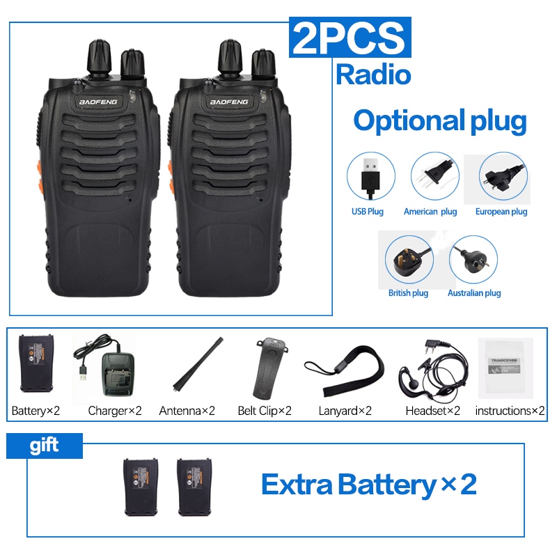 2Pcs/Lot baofeng BF-888S Walkie Talkie Two-way Radio Set BF 888s UHF 400-470MHz 16CH walkie-talkie Radios Transceiver: Yellow / USB Plug