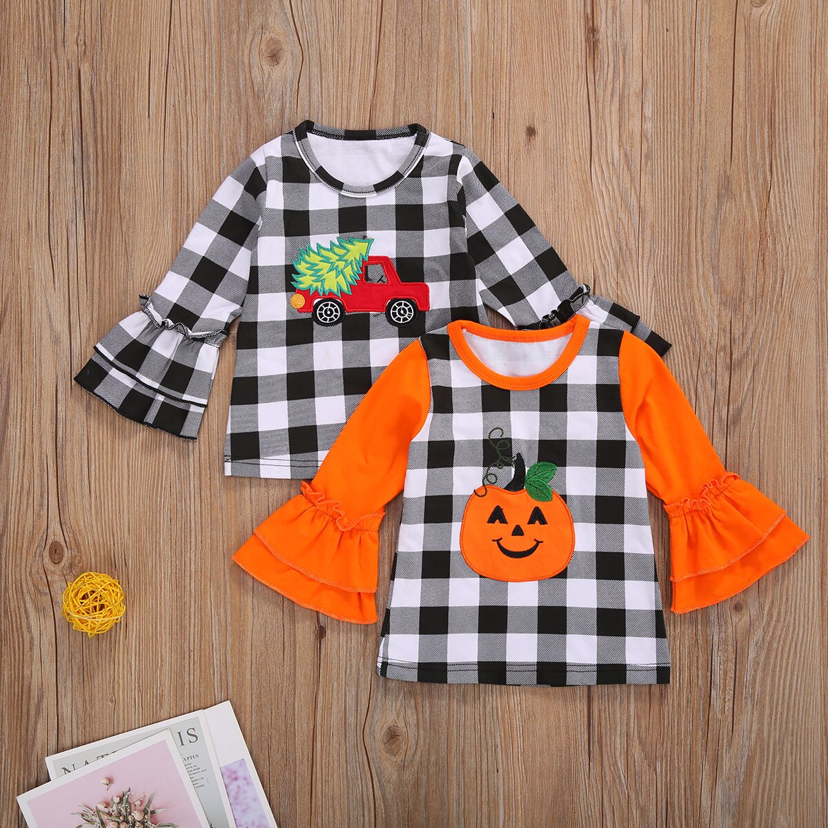 Infantile enfants bébé 1-6Y enfant en bas âge enfant filles vêtements de noël à manches longues Plaid t-shirts Halloween citrouille t-shirt Costumes de fête