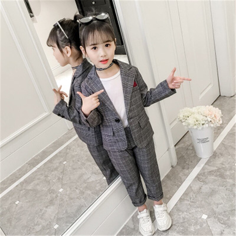 Conjunto de ropa a cuadros para niñas, chándal, uniforme escolar, traje