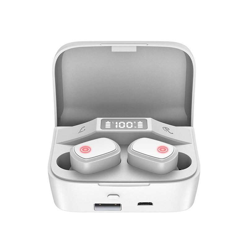 Casque sans fil Bluetooth avec micro TWS écouteur contrôle tactile 9D casque stéréo IPX7 étanche Sport écouteurs affichage de LED: WHITE