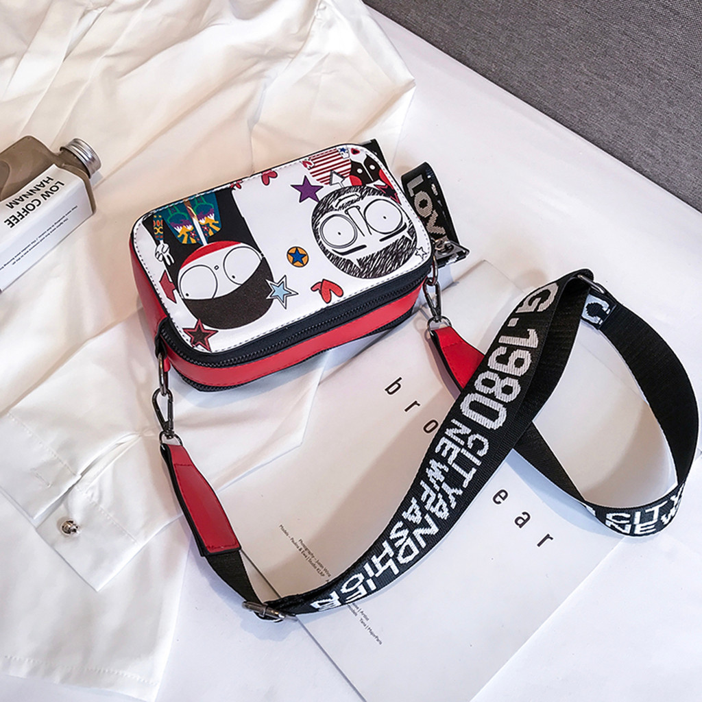 Été en cuir PU femmes sac de messager carré Graffiti sac à bandoulière épaisse sangle bandoulière sac à main Mini sac #35