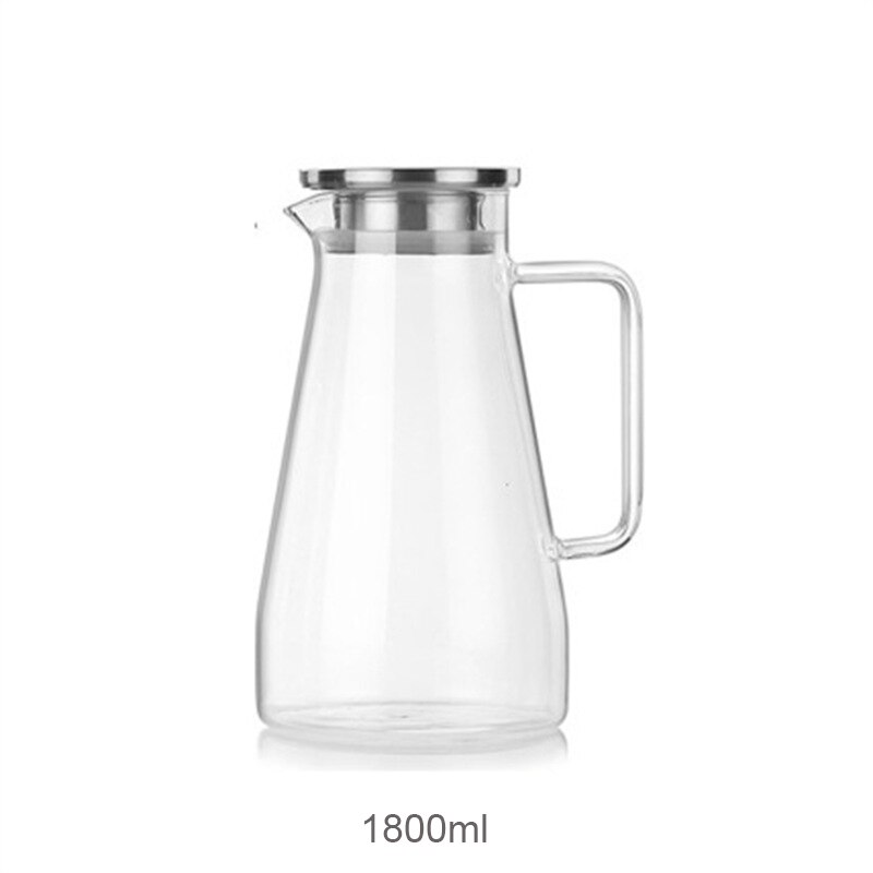 Borosilicate Glass Pitcher with Handle, Heat Resistant Water Carafe with Stainless Steel Lid, 1500ml/1800ml Teapot Kettle: 1800ml