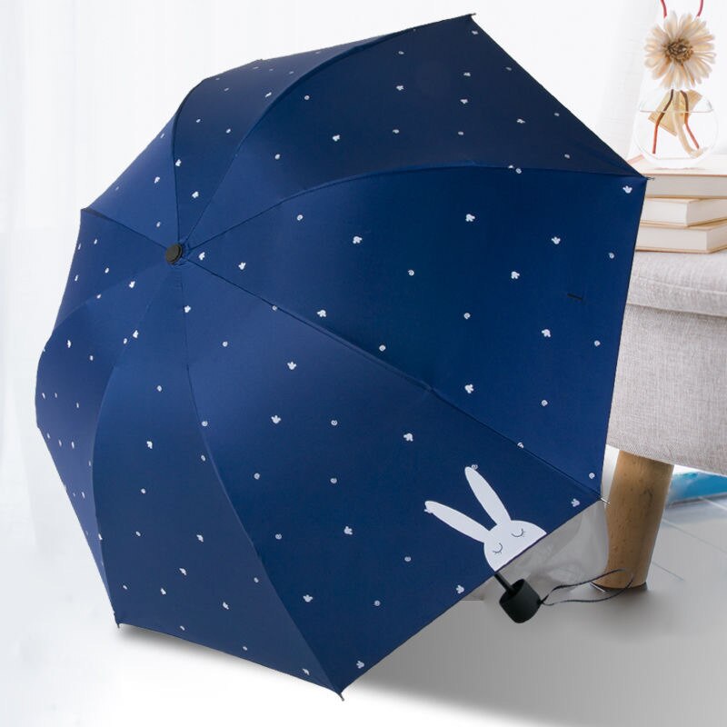 Fully Automatic Rain Umbrella Rain Or Shine Dual Purpose Men and Women Folding Sun-resistant UV-Protection Parasol Advertisement: Common Style Rabbit Dark Blue