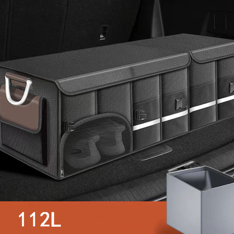 Car trunk foldable luggage storage box waterproof Oxford cloth 112L large capacity camping/fishing car storage box for easy carr: Silver