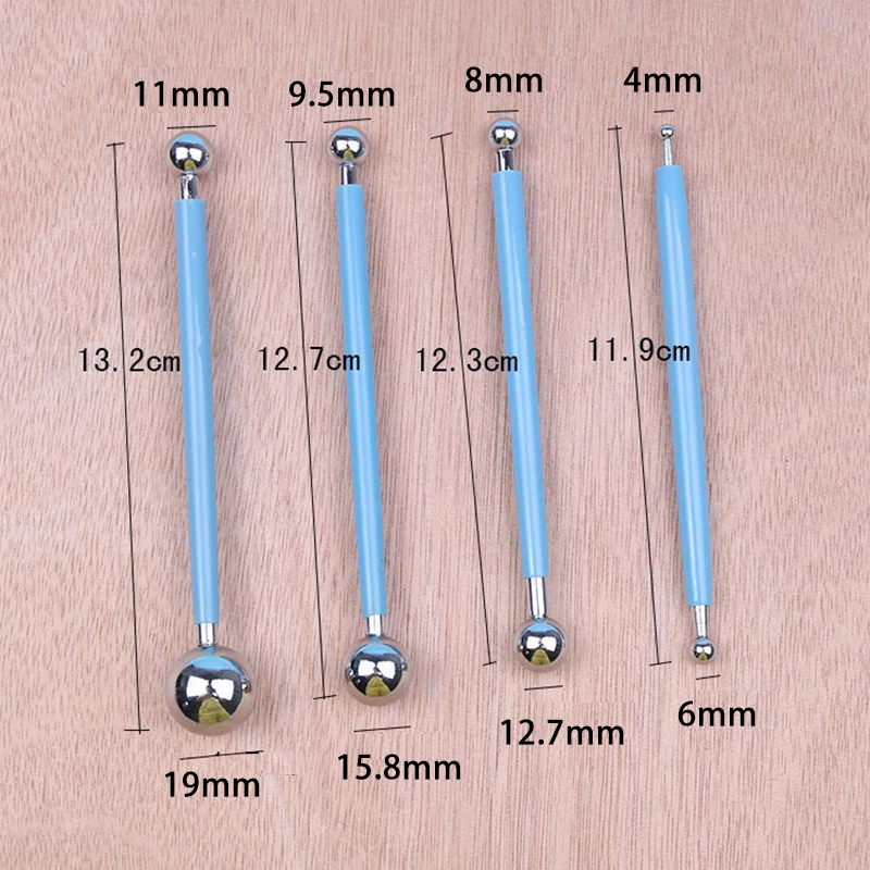 4 Piece Set Double Headed Modelling Stainless Steel Spherical Carving Tools Kit Polymer Clay Shaping Stick Decorative Accessary