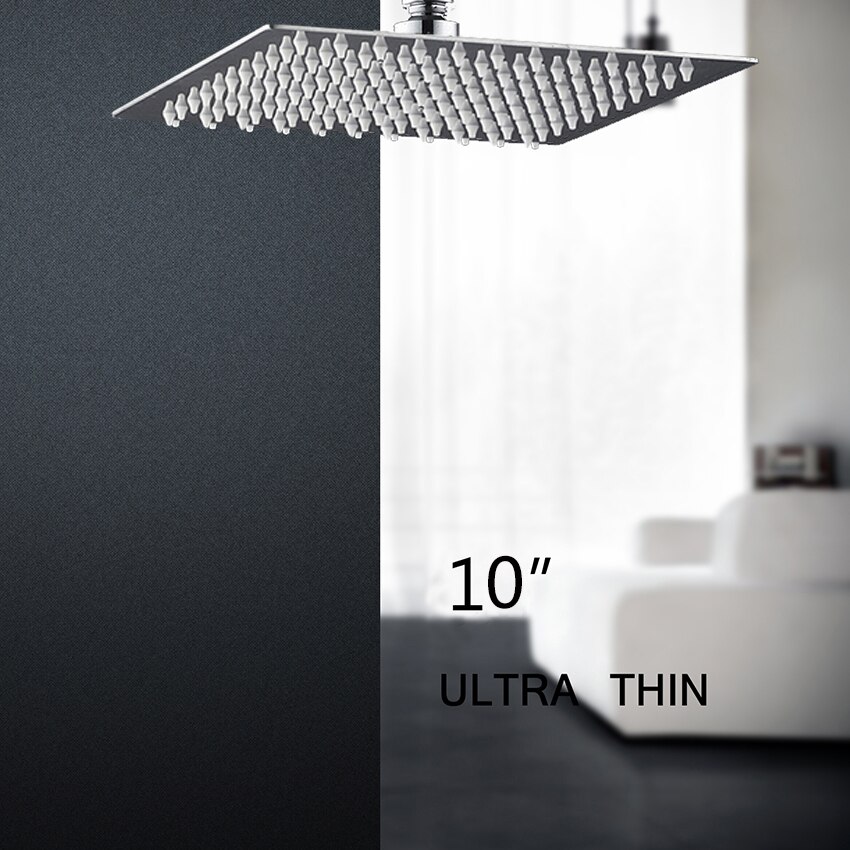 Kemaidi 6-24 tommer brusehoved loft firkantet rustfrit stål nedbør brusehoved top bruser badeværelse regnbruser hoved sprinkler: Krom 10 tommer