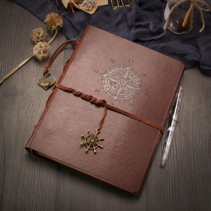 VEESUN-Cuaderno de cuero A5, Agenda, papeles y hojas sueltas, suministros escolares para estudiantes, Bloc de escritura de oficina: Compass