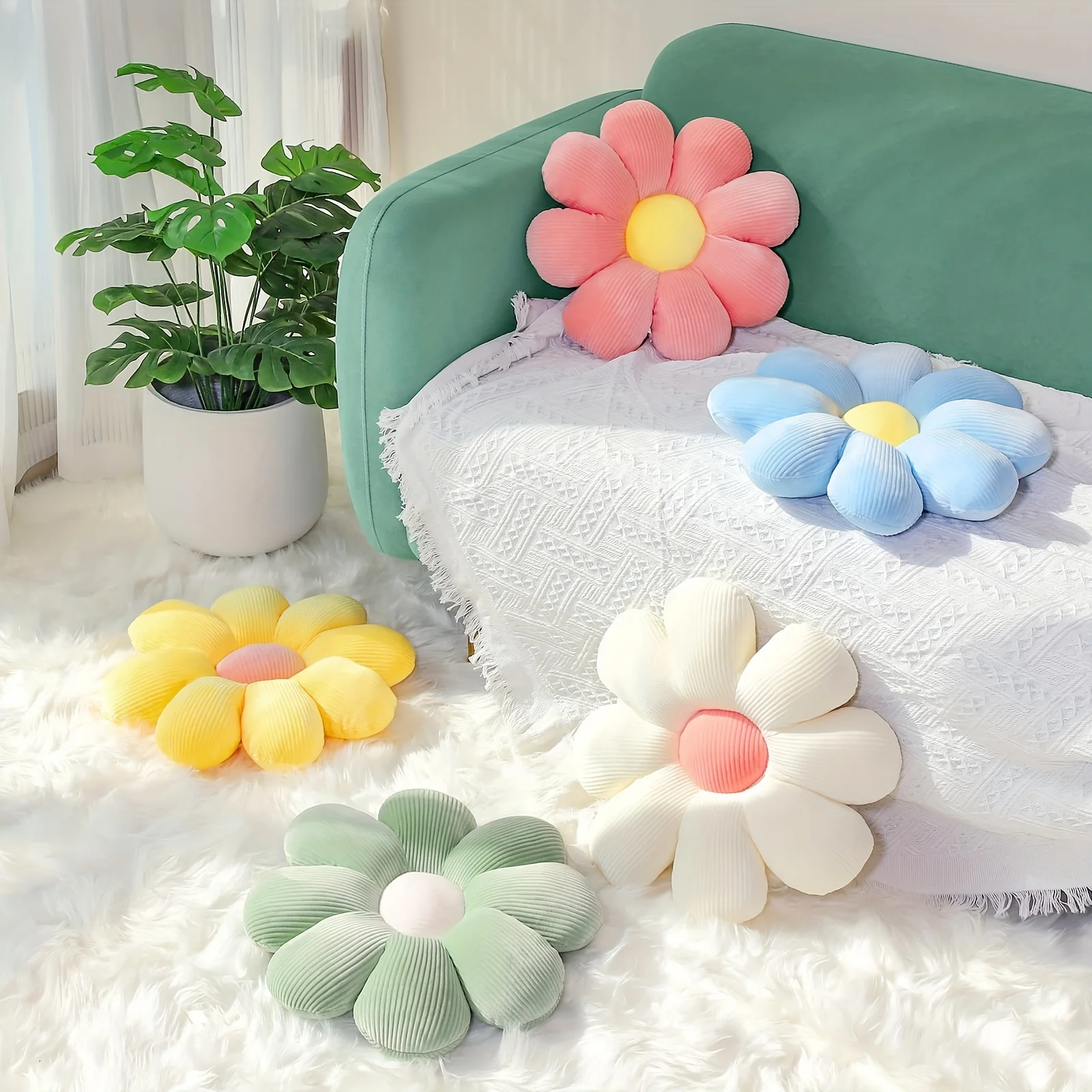 Oreiller tournesol, coussin de siège marguerite, tapis de fleurs, tapis de bureau, tapis en peluche, de Noël, Halloween, de Thanksgiving