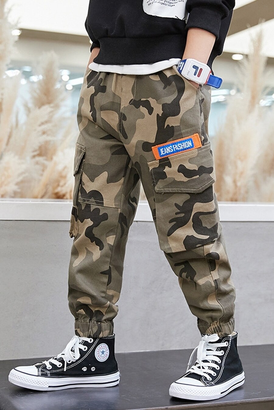 Pantalones de camuflaje para niño, Pantalón Cargo informal con estampado de algodón, con bolsillo, para otoño y primavera