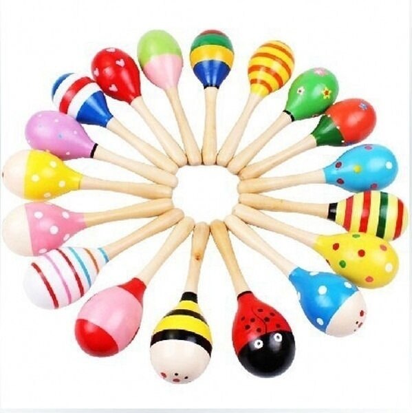 1pc farverige træ maracas baby barn musikinstrument rangle shaker fest legetøj tilfældig farve: Default Title