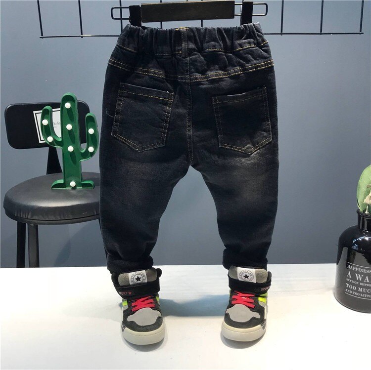 Barn jeans tryck plus sammet varma jeans för pojke patchwork målade byxor höst vinter tjocka jeans baby boy byxor