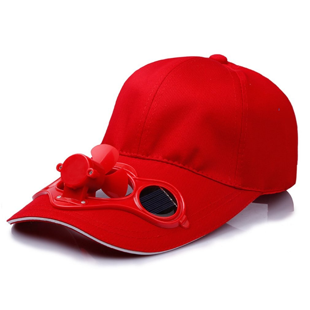 Solar fan cap Sunscreen cap Fan Cooling Baseball Cap Cotton Embroidered Satin Energy-saving Breathable: Red