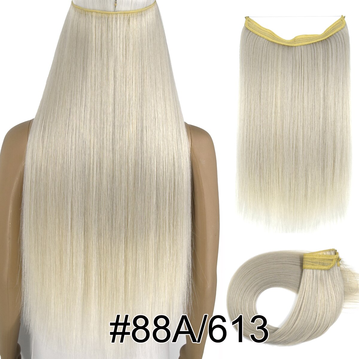 Topreety Halo Hair Extensions Onzichtbare Elastische Draad Verborgen Haarstukken Geen Clip Hittebestendige Synthetische Vezel TPYLS90: 88A-613