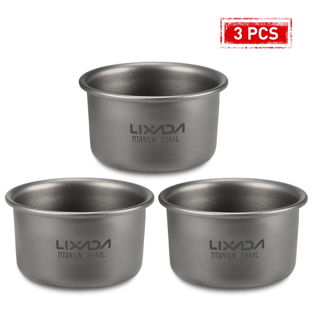 Lixada copo de titânio para piquenique, mini copo de chá de titânio 35ml, para escritório ao ar livre acampamento caminhadas, caneca de chá de café 8g 1/2/3 peças