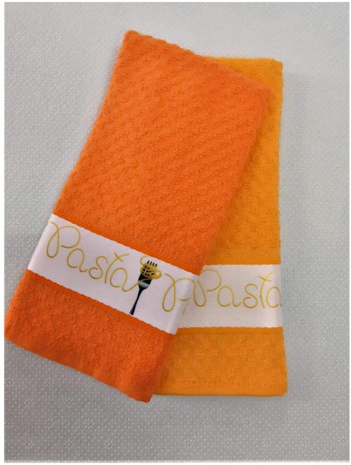 Taç Set Van 2 Gedrukt Katoen Keuken Handdoeken Oranje Dove-40X60 Turkije