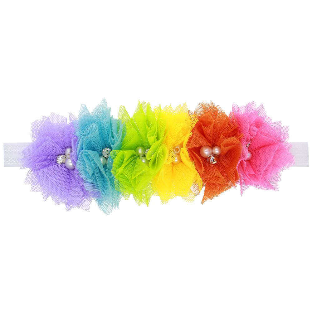 Fasce per bambini Tulle fiore elastico arcobaleno fasce per ragazze fasce per capelli per bambini bambini accessori per capelli fasce per la testa kh113