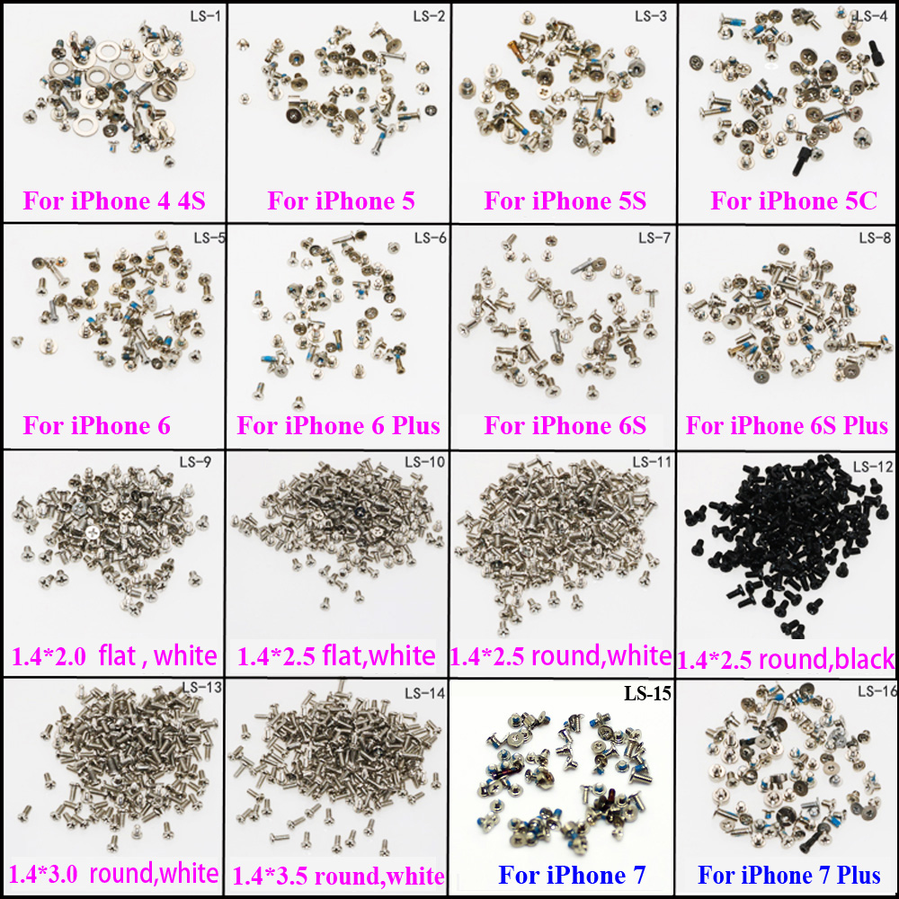 ChengHaoRan Volledige Schroeven Set voor iphone 4 4S 5 5S 6 6s 7 7P plus met 2 Bodem schroeven kleur willekeurige Vervanging zilver of goud