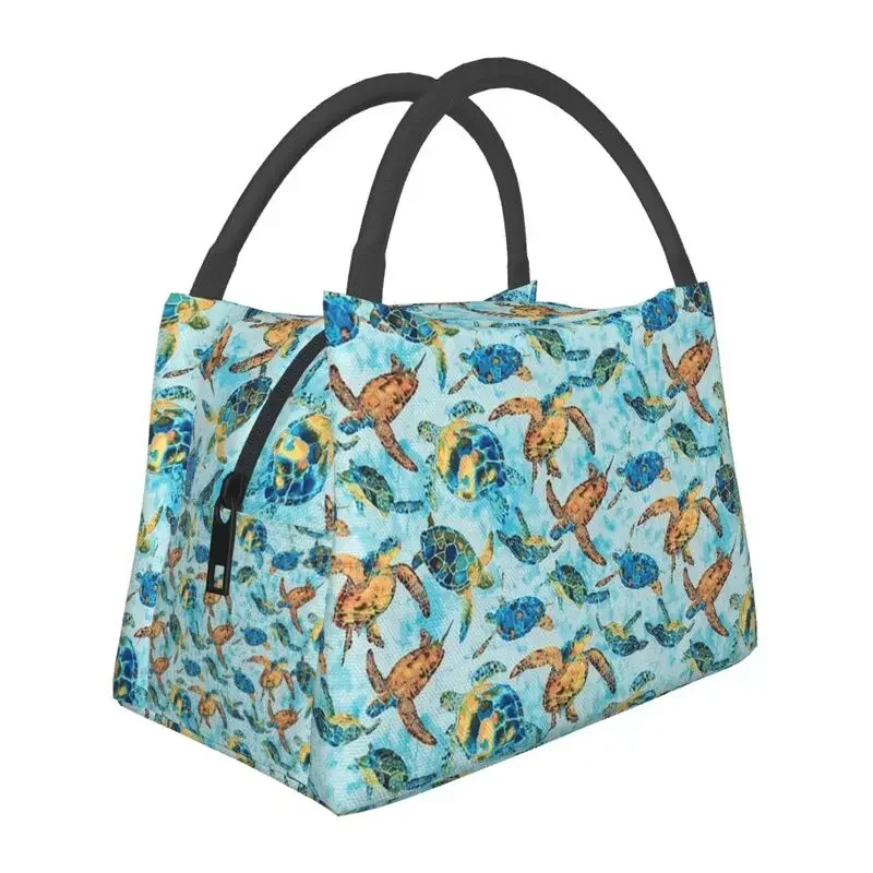 Funny Sea Turtles Insulated Lunch Bag for School Office Watercolor Sea Animal Waterproof Thermal Cooler Bento Box Women: GRAY