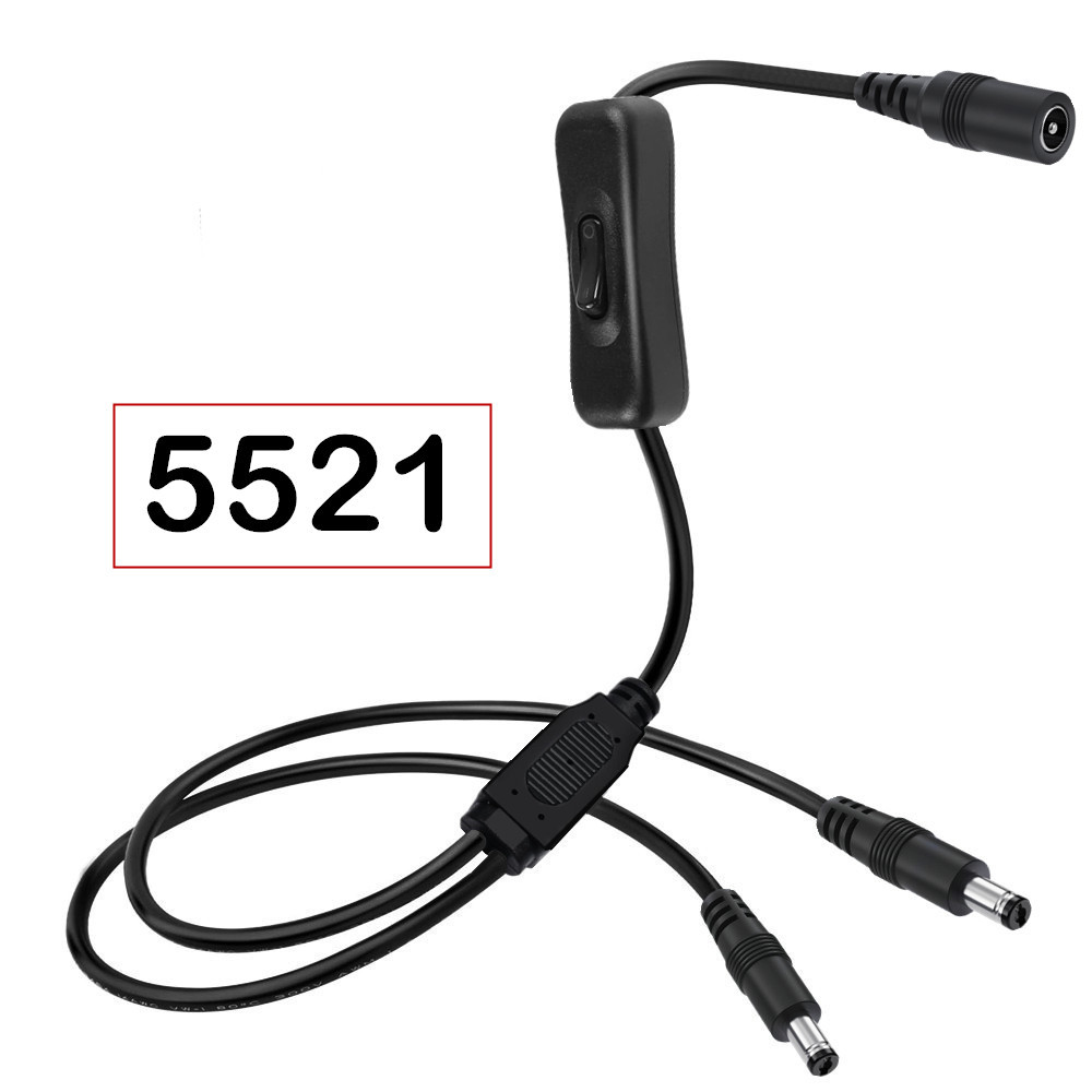 DC5521 DC5525 One split, two female to two male Y-shaped splitter power cord with 304 switch wire: WHITE