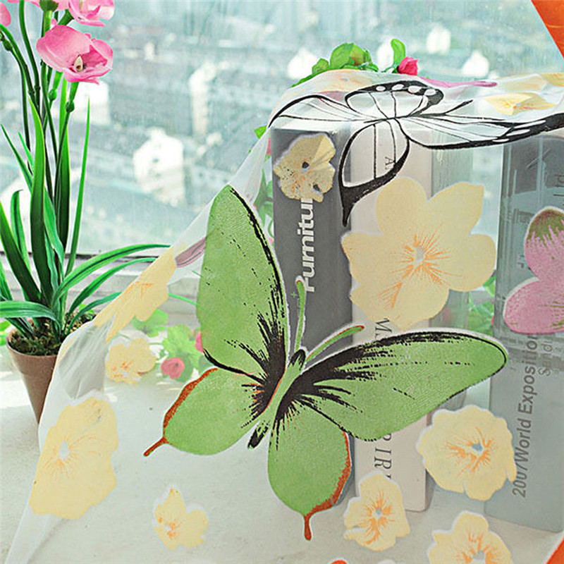 Tulle Butterfly Print Voile Window Curtain For The Living Room Bedroom Sheer Panel Drapes Scarfs Curtain For Home Decor