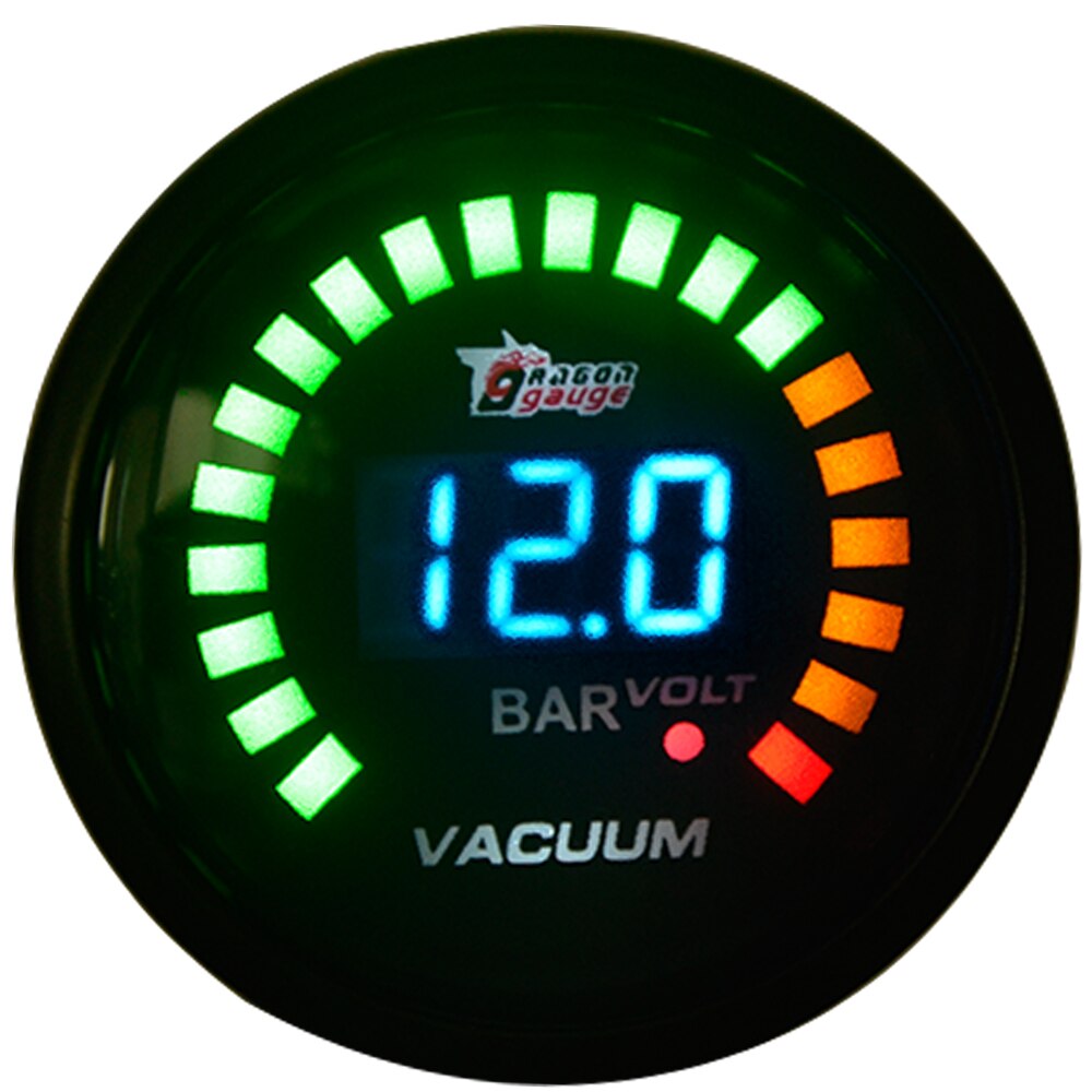 DRAGON GAUGE 2" 52mm Boost/Water Temp/Oil Temp/Oil Pressure/Tachometer/Volt/Air Fuel Ratio/EGT/Vacuum Gauge Meter Digital: Vacuum Gauge